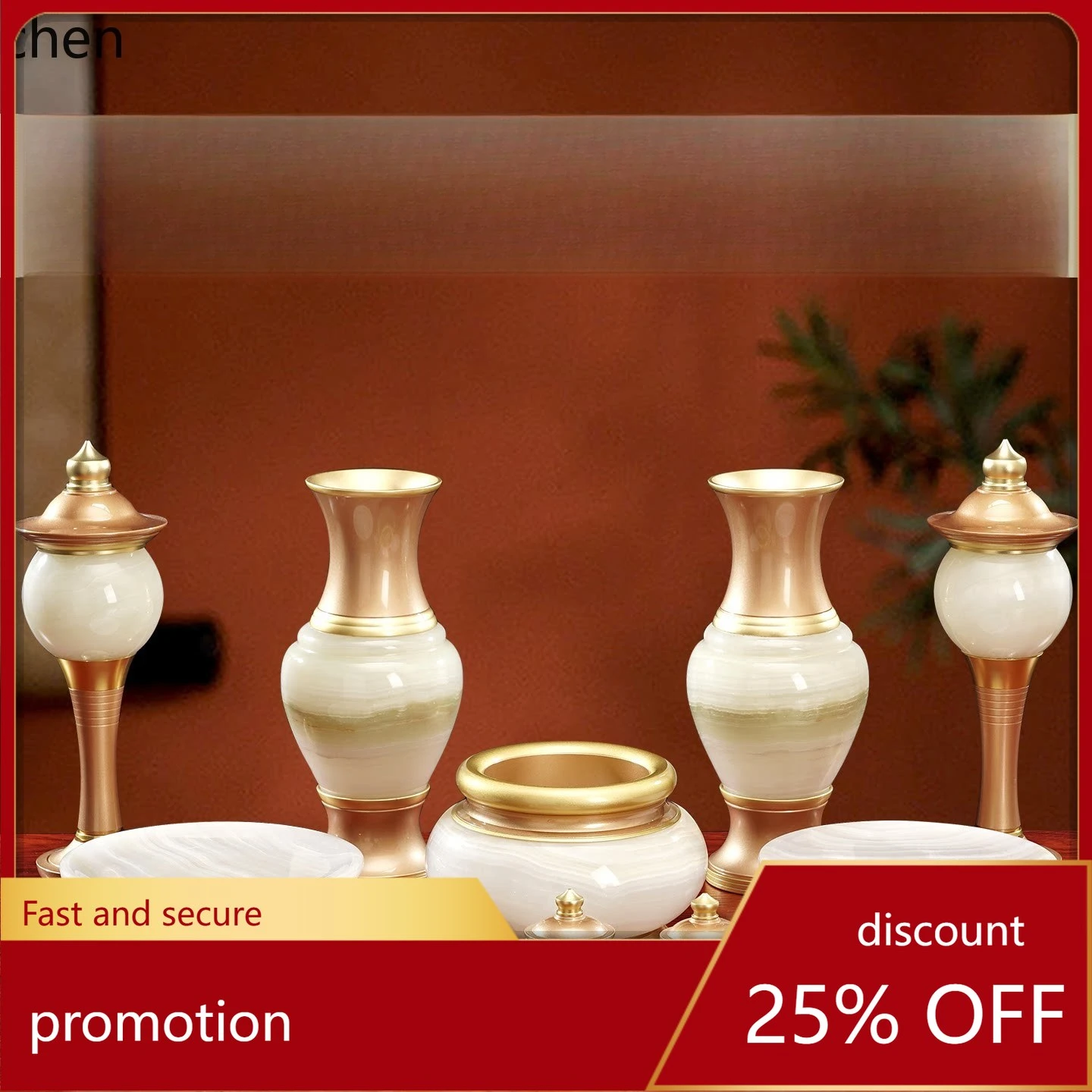 

Cz1 collection of supplies: jade offering set including lotus lanterns, water offering cups, fruit platters, incense burners