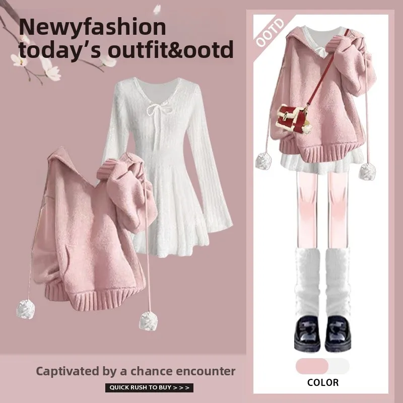 

Faionable 2025 Winter Women's Hoodie Set Slimming Dr Two-Piece Suit College Sle Long Sve Hooded Outfit Ensemble