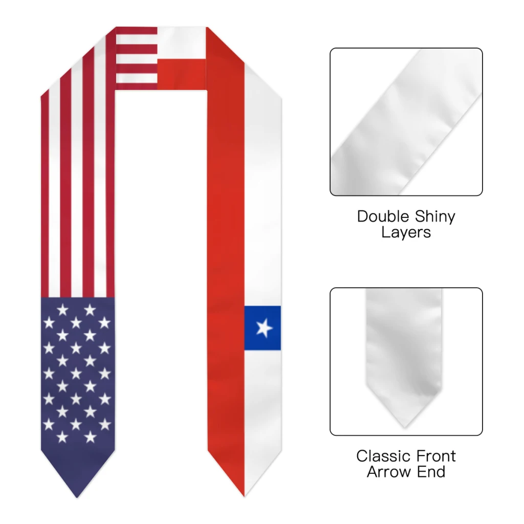 Graduation Sash Chile & USA United States Flag Stole Shawls Graduate Wraps Scraf International Student Pride Gifts