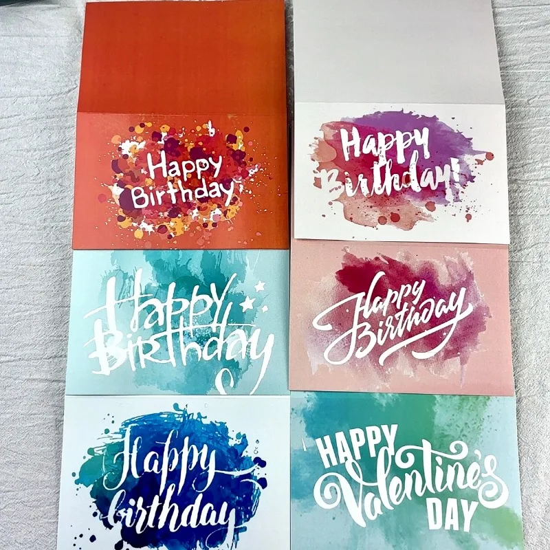 6 Sheets Graffiti Style Greeting Card Splashed Ink Style Creative Happy Birthday Greeting Card Message Blessing with Envelope