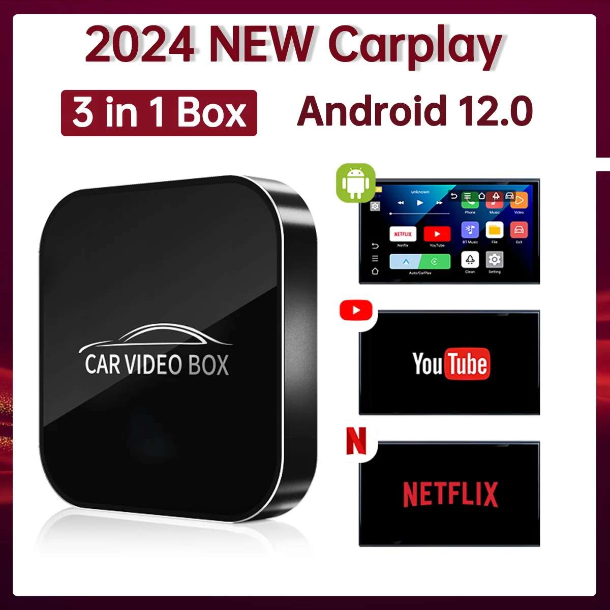 3in1 Android12 CarPlay Andorid Auto Mini Box Built in Netflix Youtube Wifi Wired to Wireless Mini Adapter WiFi BT Plug&Play Mini