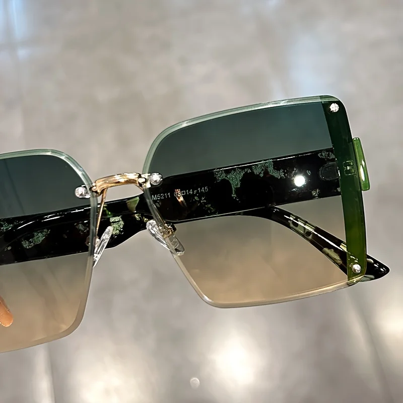 Kacamata tanpa bingkai ukuran besar untuk wanita dan pria, gaya kasual gradasi, anti silau untuk liburan, pesta pantai