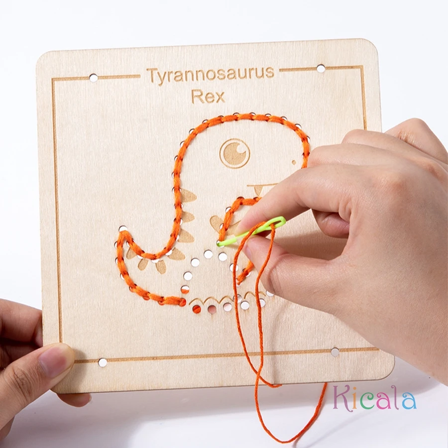 Jouets de laçage en bois Montessori, jeu de société de broderie, ensemble de filetage de motifs de dessins animés, motricité Fine, planche occupée, cadeaux pour enfants