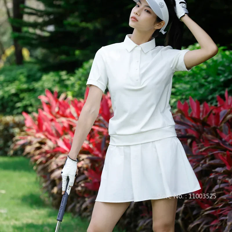MG Golf Short Sleeve Polo Shirt for Women Quick-Dry Summer Golf Tops Female High-waist Pleated Skirt Tennis Casual Skorts Set