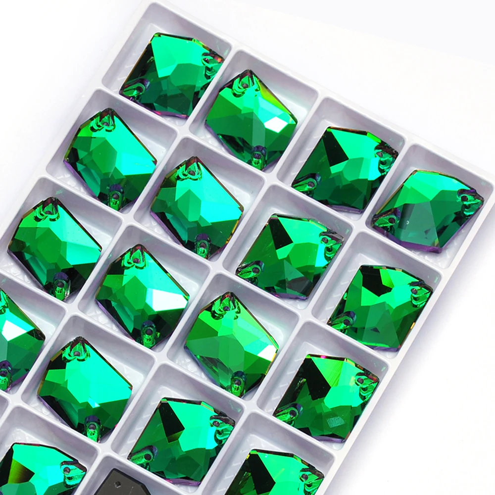 PUBRILEX Emerald Vitrail K9 Glas Aufnähbare Strasssteine Flache Rückseite Grüne Kristallsteine zum Aufnähen für Taschen, Kleidungsstücke, Kleider – Detail 10