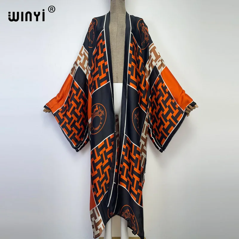 2022 WINYI new africa Boho Printed Long Kimono holiday Dress Bikini Wrap Cover-ups Women Summer Clothes Beach Wear maxi kaftan