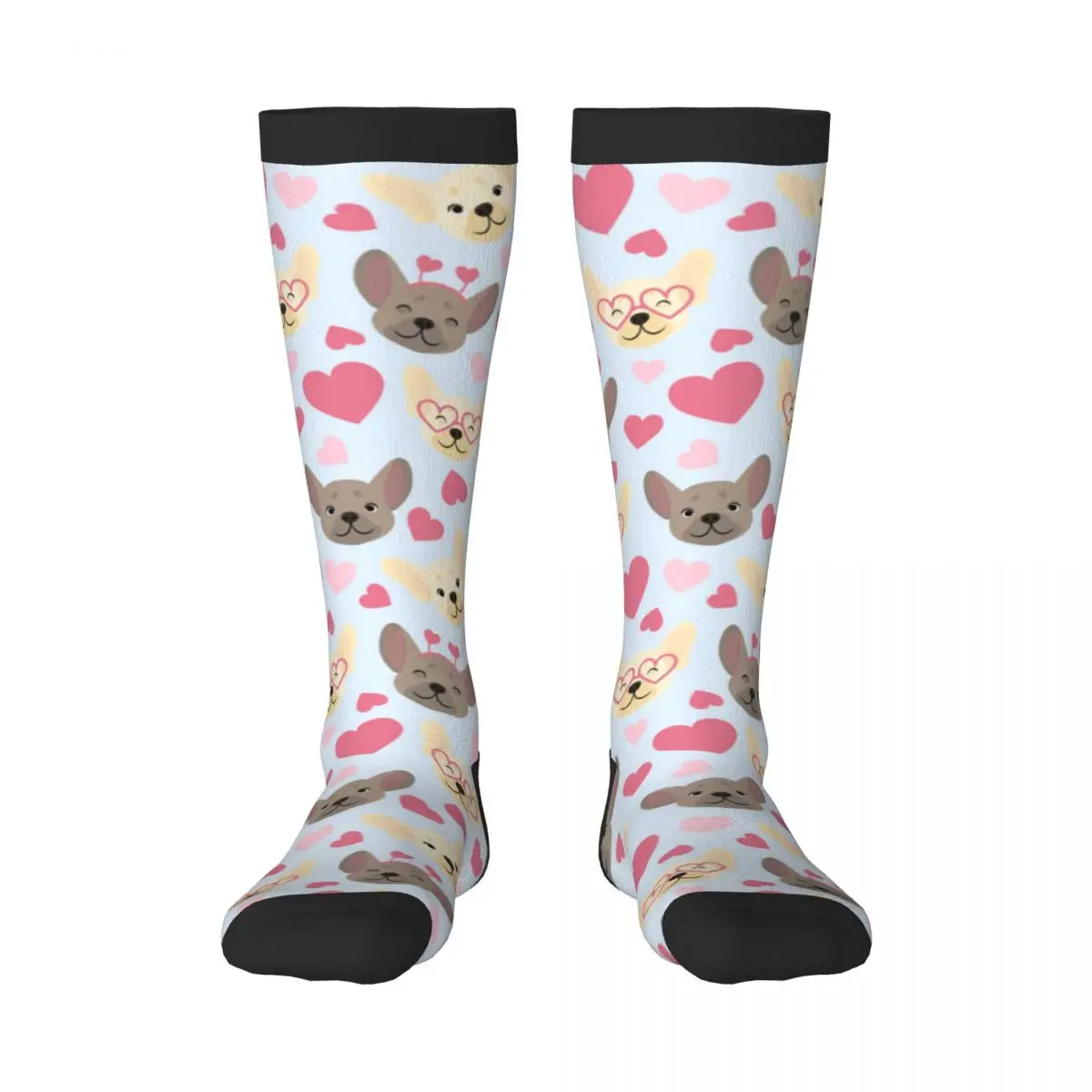 

1 Pack Cute French Bulldog Heads With Hearts Over-knee Long Socks Middle High School Socks