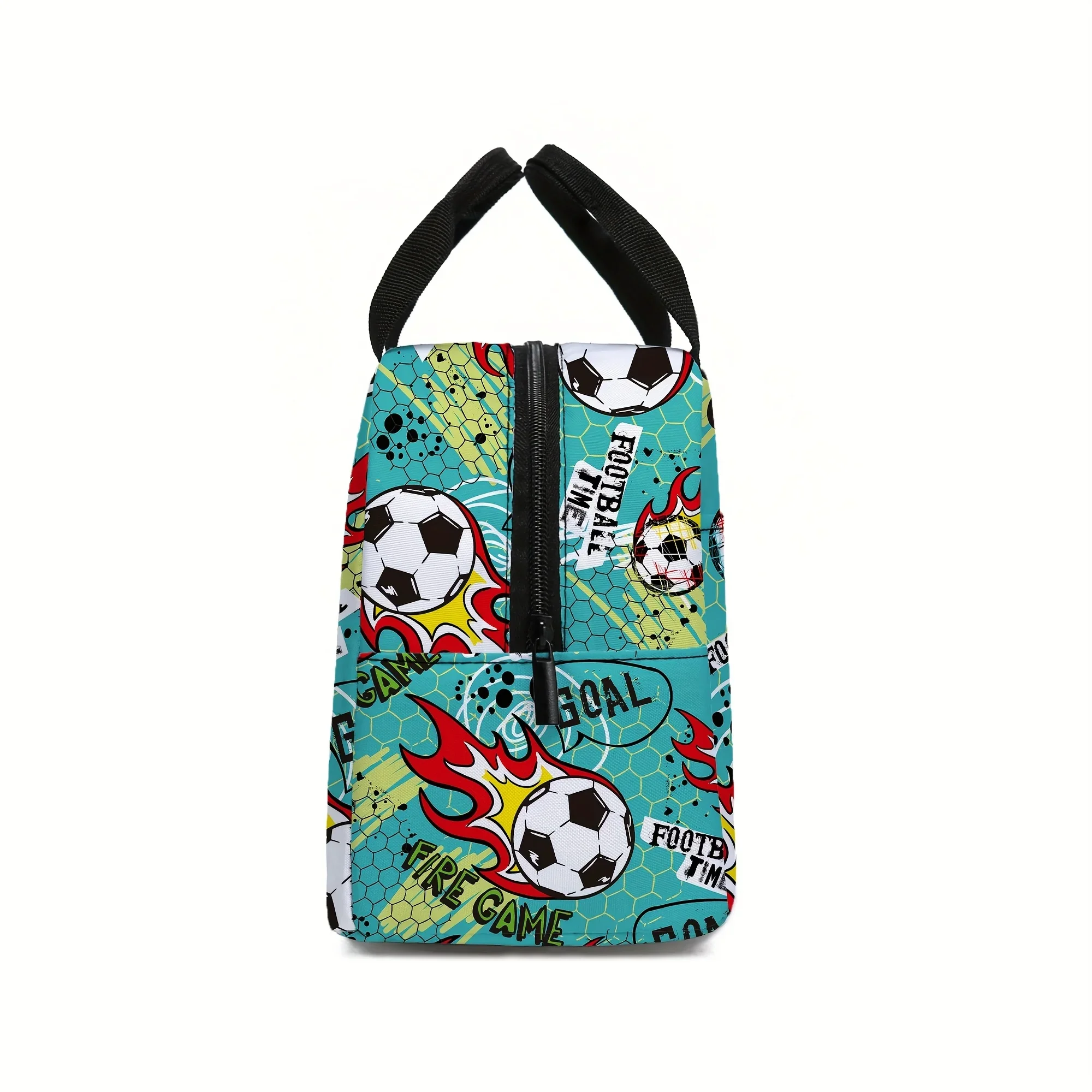 Soccer Lunch Bag Insulated Thermal Tote with Soccer Balls Goals Players Non-Food Contact Cooler Bag for Men Women