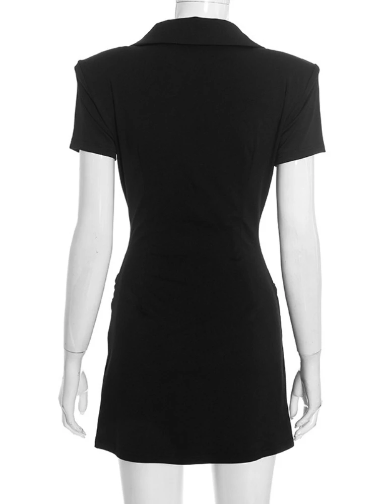 فساتين نسائية أنيقة برقبة على شكل حرف v وأكمام قصيرة مكشكشة فساتين مكتب سيدة 2026 تونيك عالي الخصر فستان حفلات قصير متين ملابس خروج