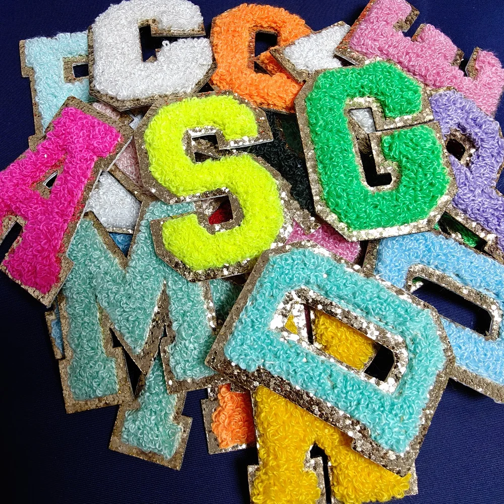 26PCS Set Colorful Chenille Letter Patches Self Adhesive  Initial Colorful Custom Embroidered Patches for DIY Bag Clothing