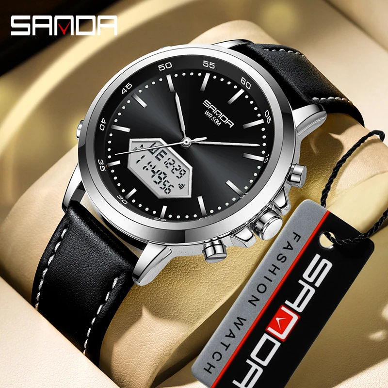 Sanda 3301 electronic watch multifunctional fashionable and trendy men's watch steel band cool watch waterproof watch