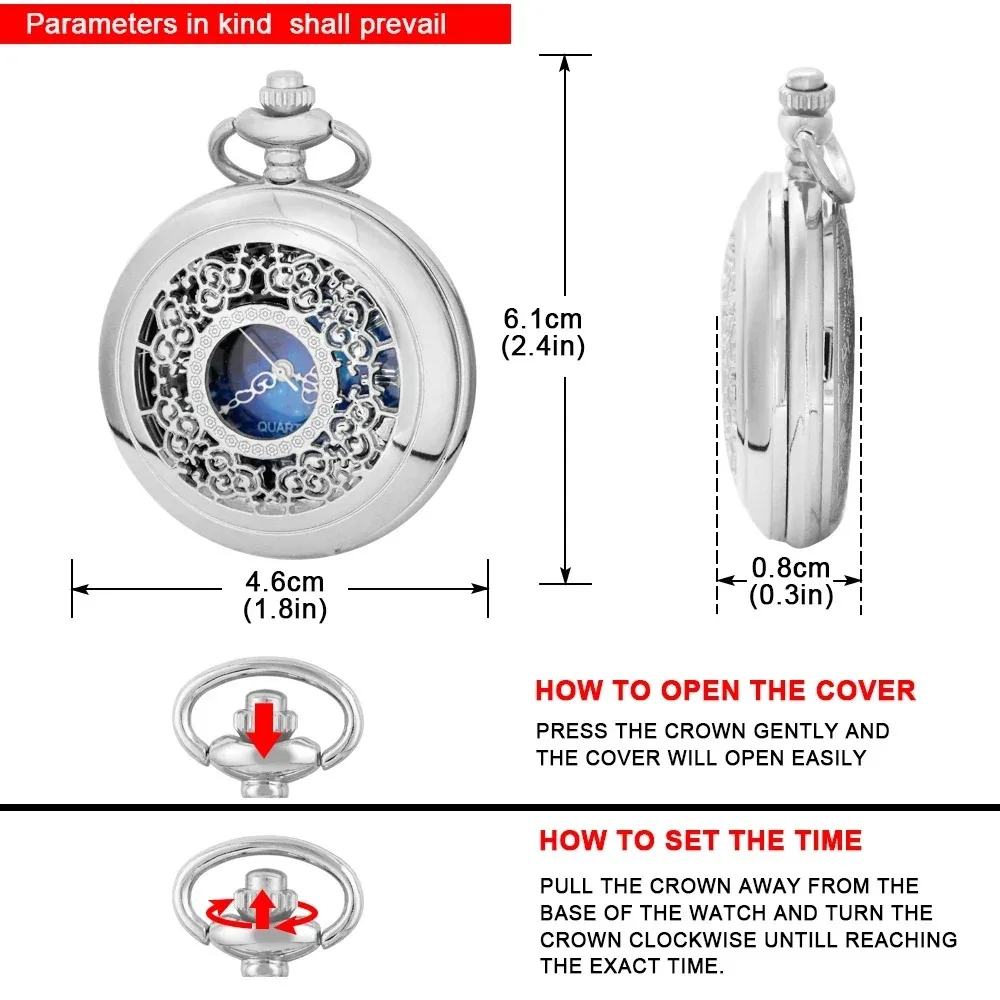 Starry Sky Blue Dial Antique Quartz Pocket Watch Necklace Pendant Souvenir Gift for Women Men with Chain Christmas Birthday Gift