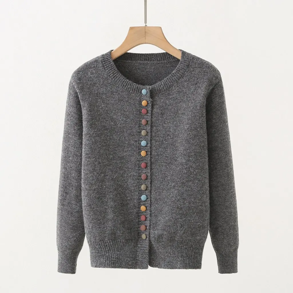 B1YUE-1007 Dames Koreaanse Stijl Gebreid Vest Herfst Winter Franse Stijl Trui Kleur Gesp Ontwerp Groothandel