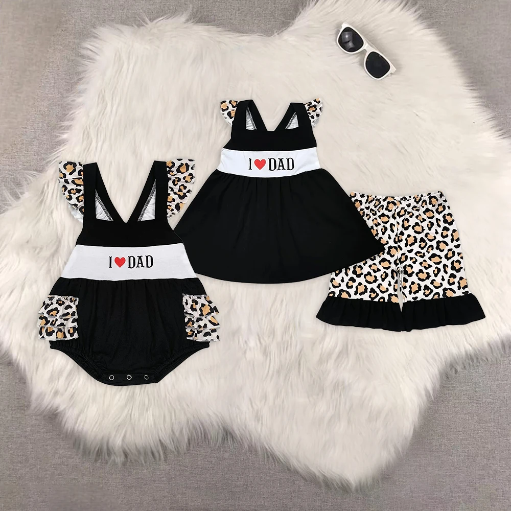 

GSSO0702 Wholesale Summer RTS kids clothes girl baby rompers embroidery dad flying sleeve shorts sets Boutique baby girl clothes