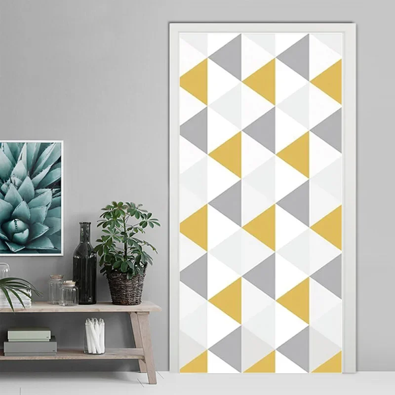 Fashion White Realistic 3D Door Stickers Self Adhesive Geometric Line Toilet Bathroom Door Wrap Mural Wallpaper Renovation Decor