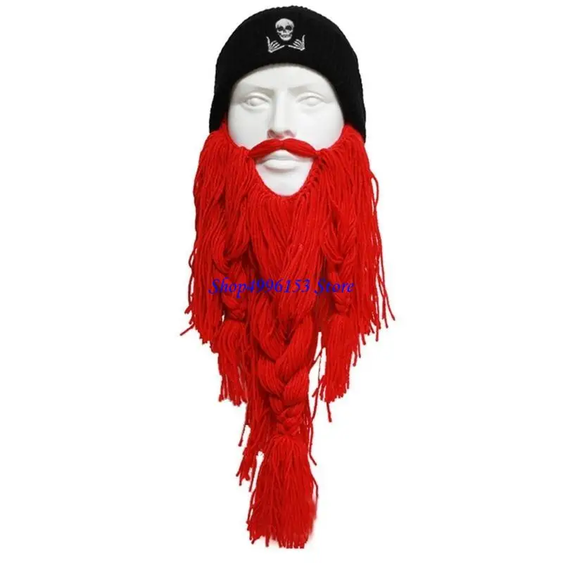 

Q0KE Carnival Knit Beard Hat for Teenagers Cosplay Theater Performances Hat Windproof