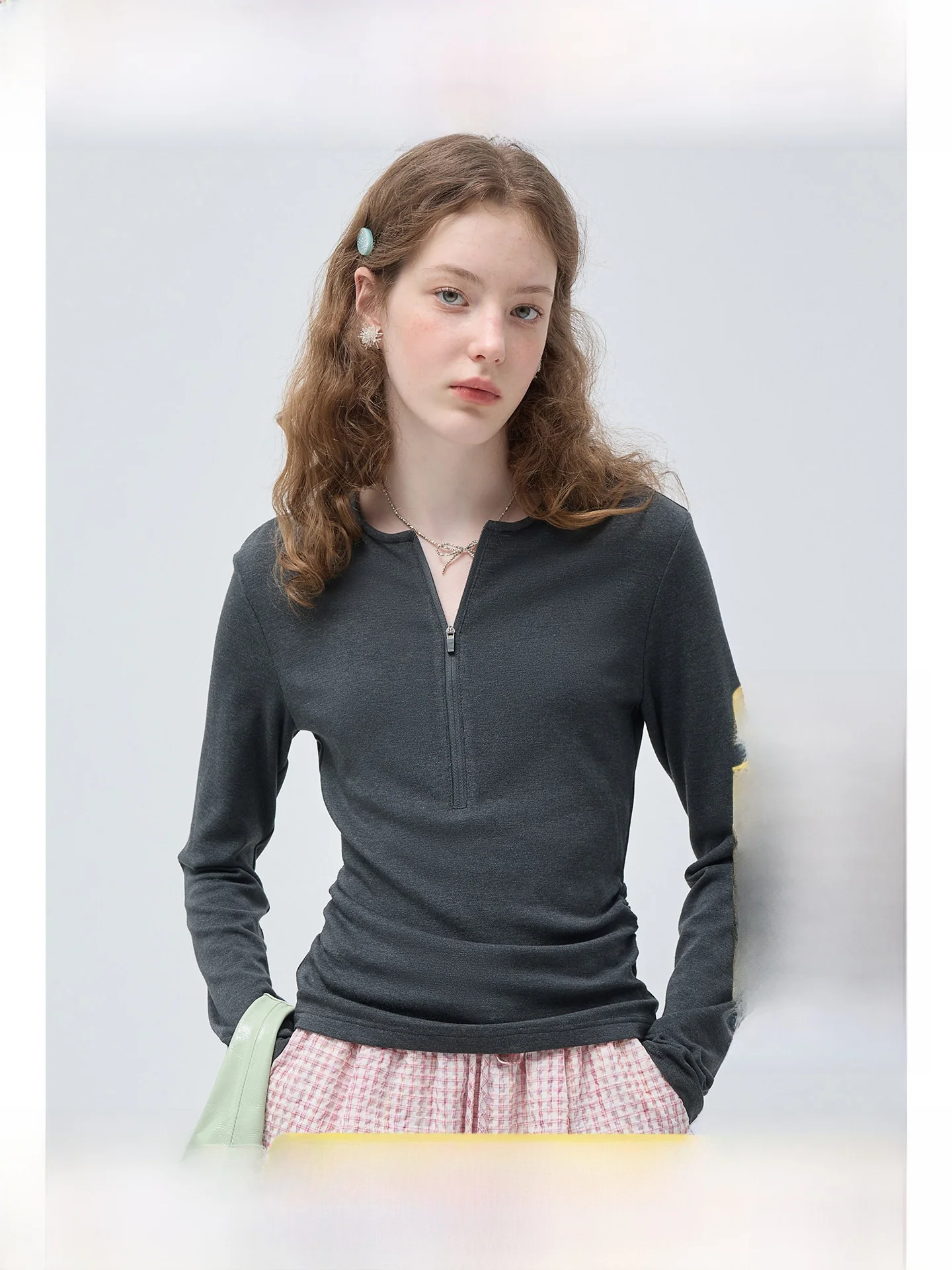 

Женская футболка больших размеров с молнией, длинным рукавом, утягивающая, базовая, весенняя новинка для полных женщин, для повседневной носки, в корейском стиле