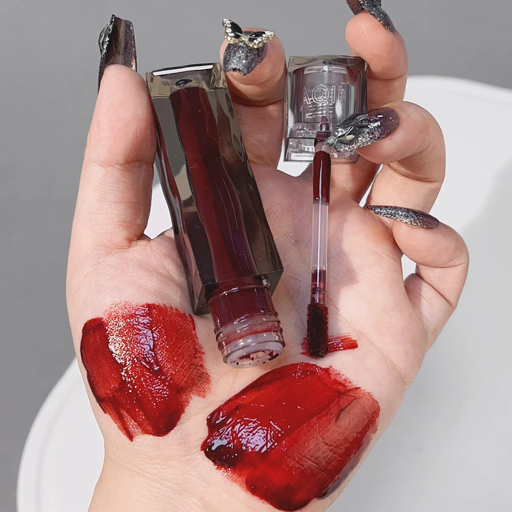 Dark Red Mirror Water Lip Glaze Moisturizing Sexy Brown Lip Tint Lipstick Korean Makeup Lasting Color Non-stick Cup Lip Gloss