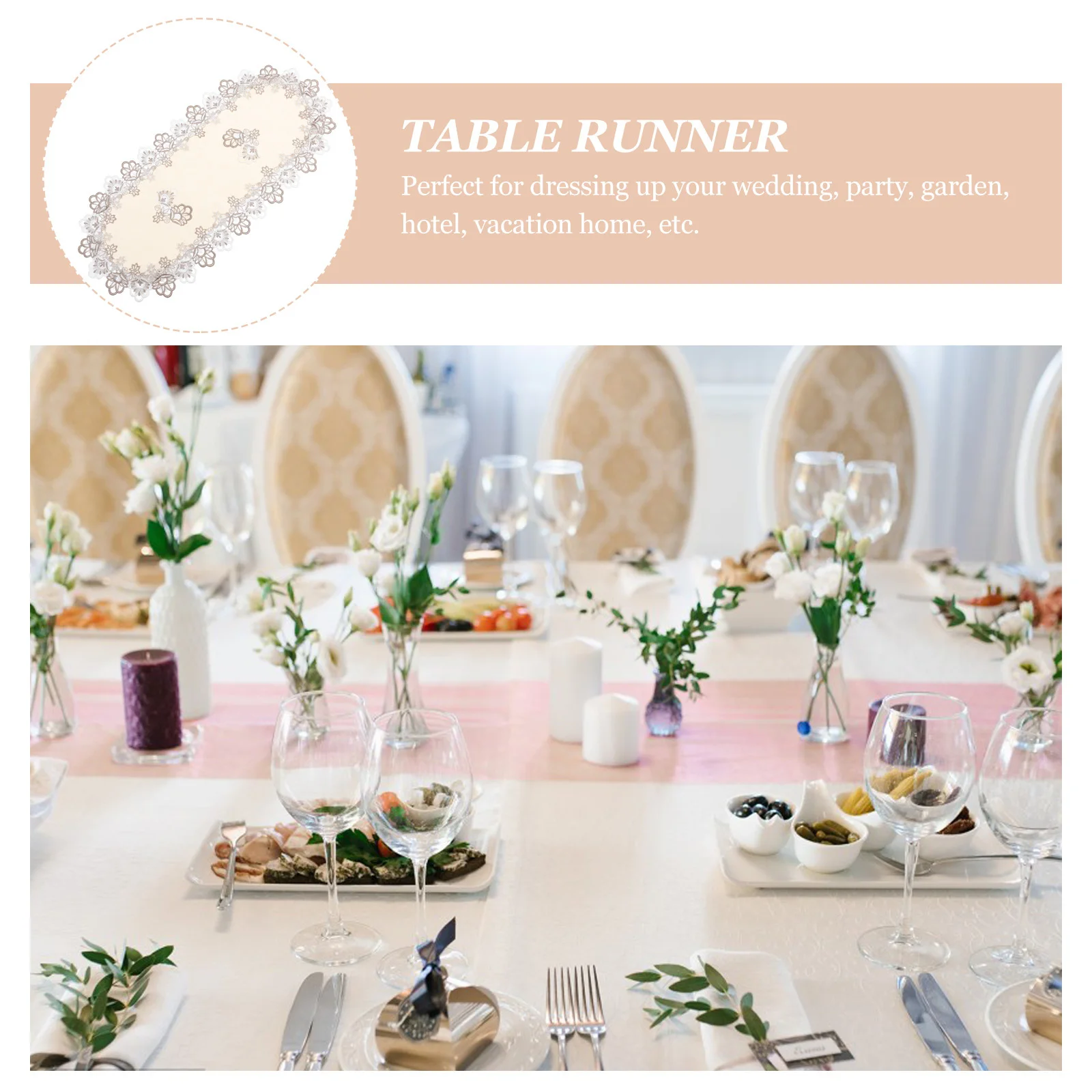 

Elegant Oval Water-Soluble Lace Table Runner Premium Fabric Dining Wedding Party Decoration Tablecloth Runner for Coffee Table