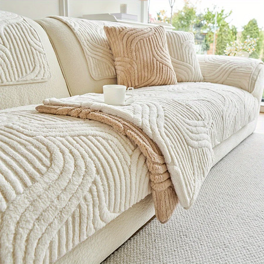 1pc Velvet Sofa Cover Crream Style Striped Sofa Towel Non-slip Sofa Cushion Cover Couch Protector Covers Home Decor