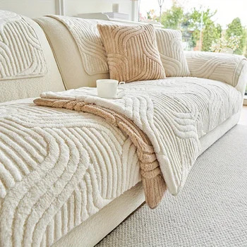 1pc Velvet Sofa Cover Crream Style Striped Sofa Towel Non-slip Sofa Cushion Cover Couch Protector Covers Home Decor 1