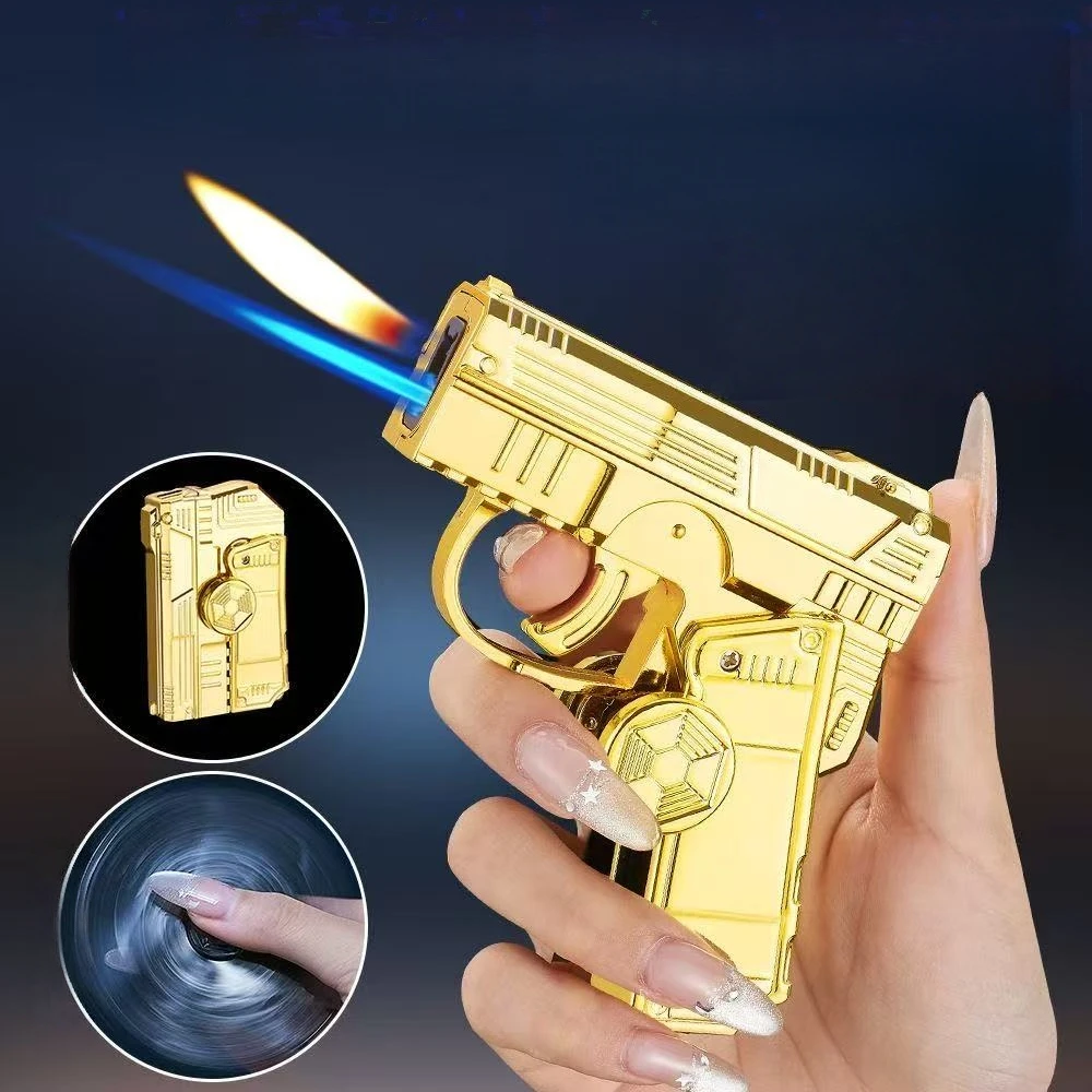 

New Intelligent Induction Voice Control Night Light Folding Fingertip Gyroscope Inflatable Windproof Dual Fire Pistol Lighter