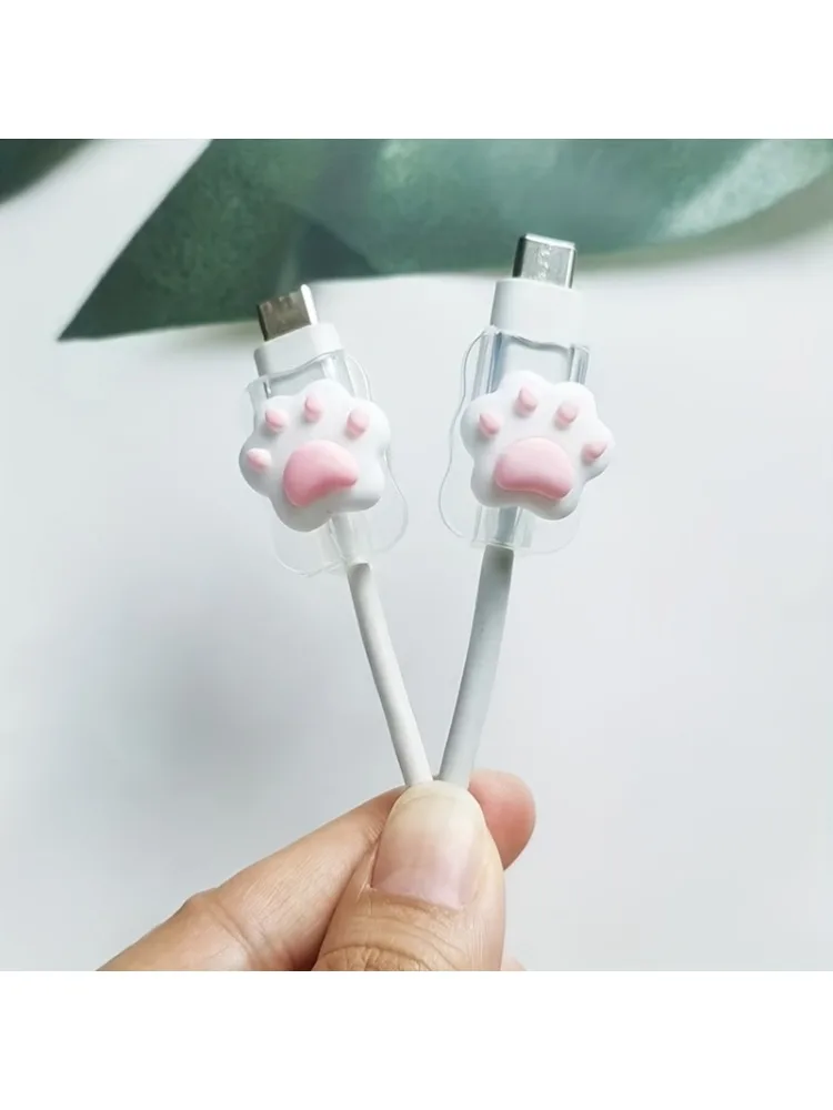 2 szt. Klipsy ochronne na kabel w kształcie kociej łapki, odpowiednie do kabli do transmisji danych i akcesoriów iPhone, ochraniacze kabli Type-C — 2