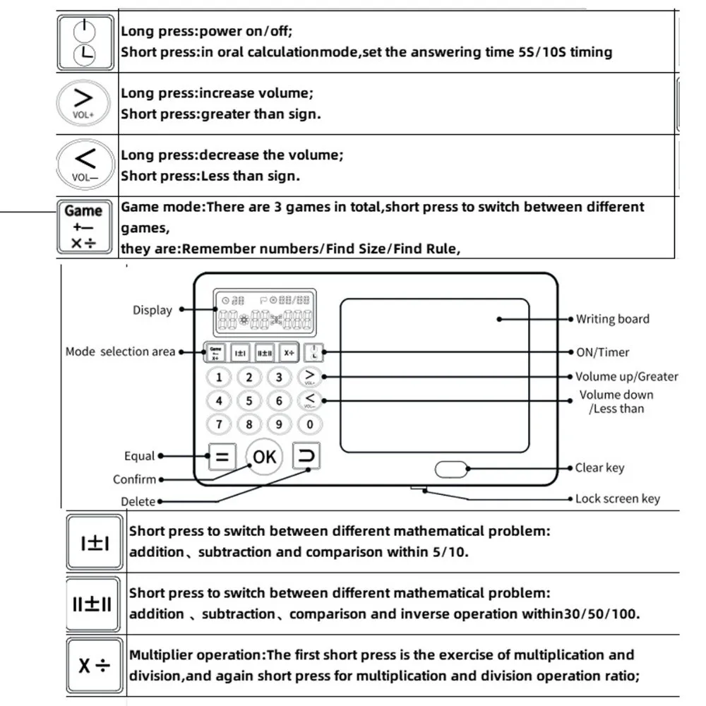 Machine d'apprentissage éducation précoce calculatrice orale dessin jouet écran LCD jeu de mathématiques LCD tableau d'écriture effaçable écriture manuscrite