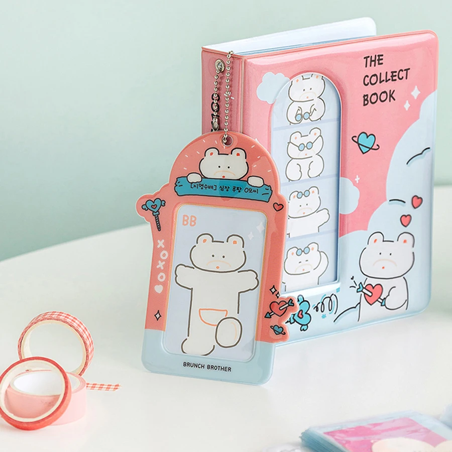 1pcs Photocard Card Holder,3Inch Cartoon Card Binder with Chain Photo Protector Photo Card Album Sleeves Keychain Pendant