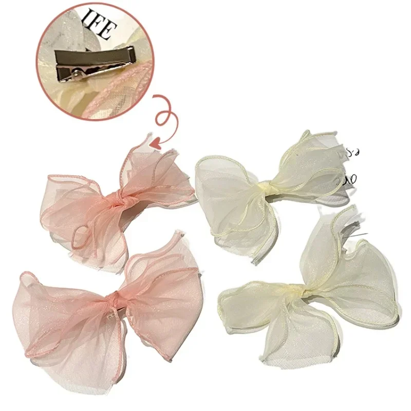 

2 шт., заколки для волос с кружевным бантом для маленьких девочек, милые заколки с бантом, детские заколки для волос, корейские головные уборы, аксессуары для укладки волос