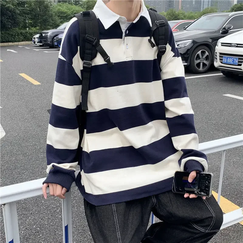 

Pop Autumn Lapel Hoodie Men's Fashion Hit Color Casual Striped Hoodies Mens Streetwear Loose Hip-hop Pullover Sweatshirt Men Hoo