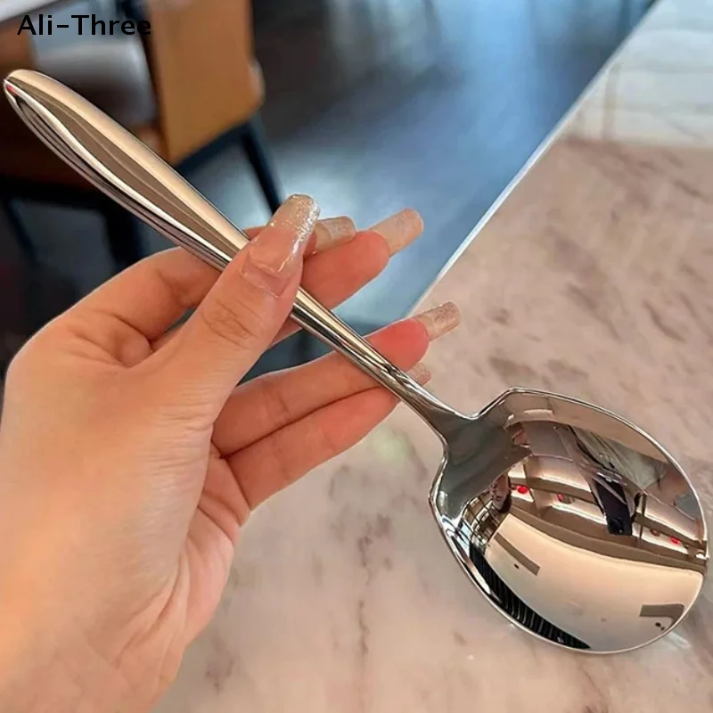 

Stainless Steel Big Head Round Spoon Net Red Golden Dinner Long Handle Stirring Dessert Spoons For Kitchen Accessories Gadgets