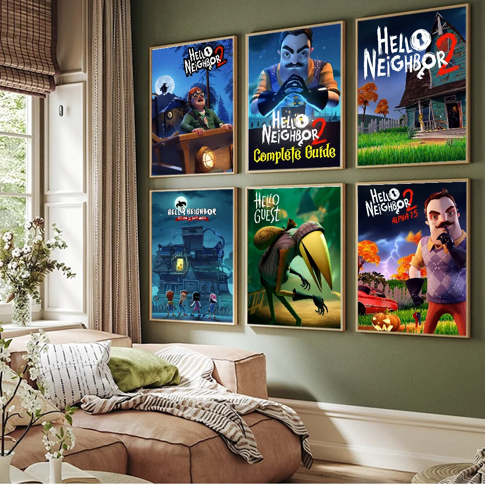 Game Hello N-Neighbor 2 Anime Posters Sticky HD Quality Wall Art Retro Posters for Home Kawaii Room Decor