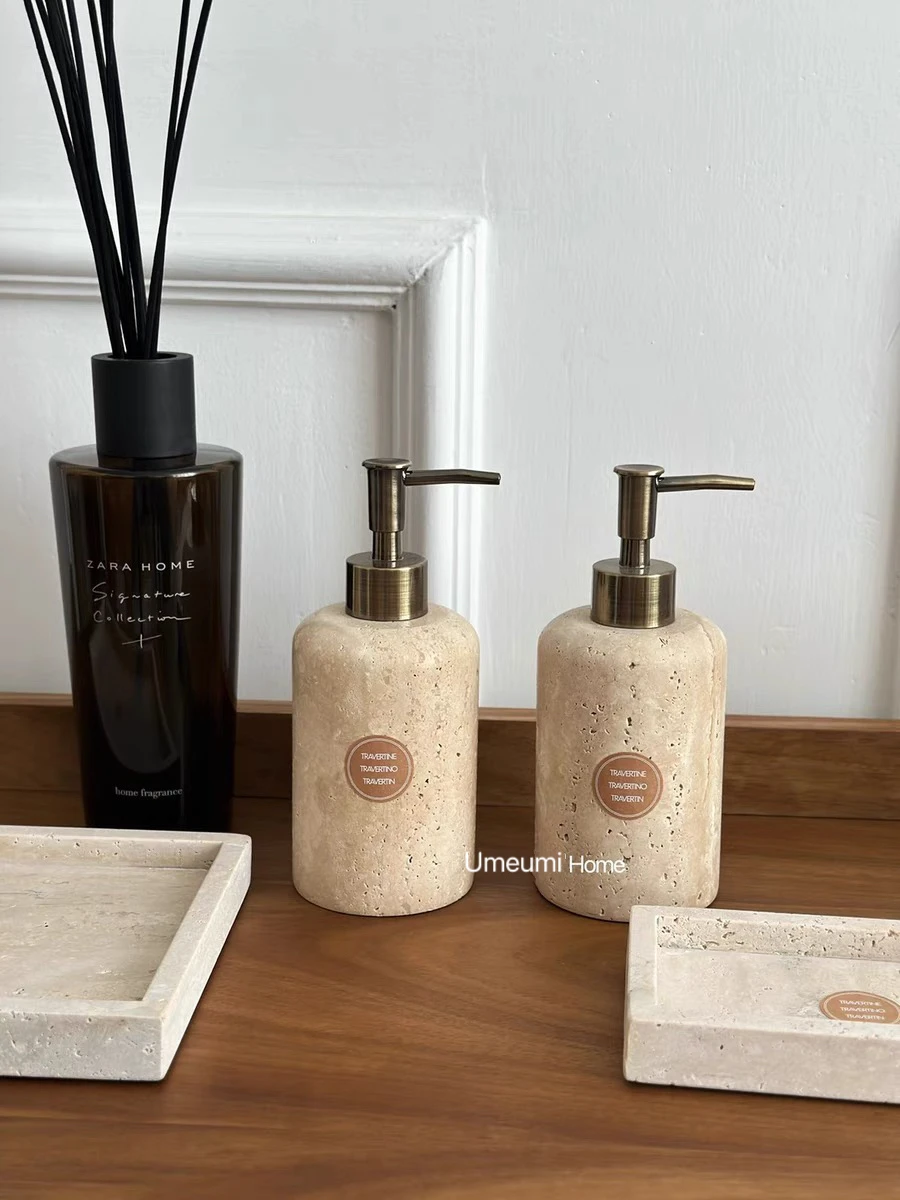 UMEUMI Travertine stone shower gel holder Shampoo dispenser Soap bottle hand sanitizer marbel bathroom kit accessor washroom INS