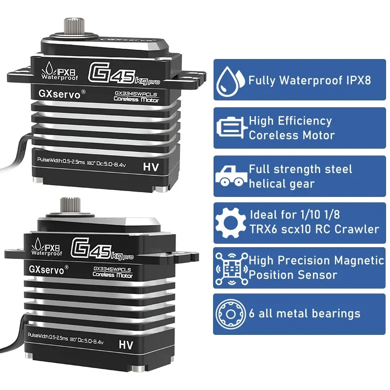 GXservo-impermeável Servo PWM Digital Servos, Coreless Motor, High Torque Metal Gears Servo para RC Car Robots, 45kg, 1/8, 1/10, 1/12 RC