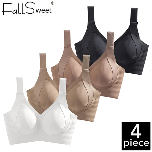 FallSweet-sujetadores inalámbricos sin costuras para mujer, 4 piezas, talla grande, Push Up, ropa interior cómoda, Bralette antiflacidez, lencería femenina