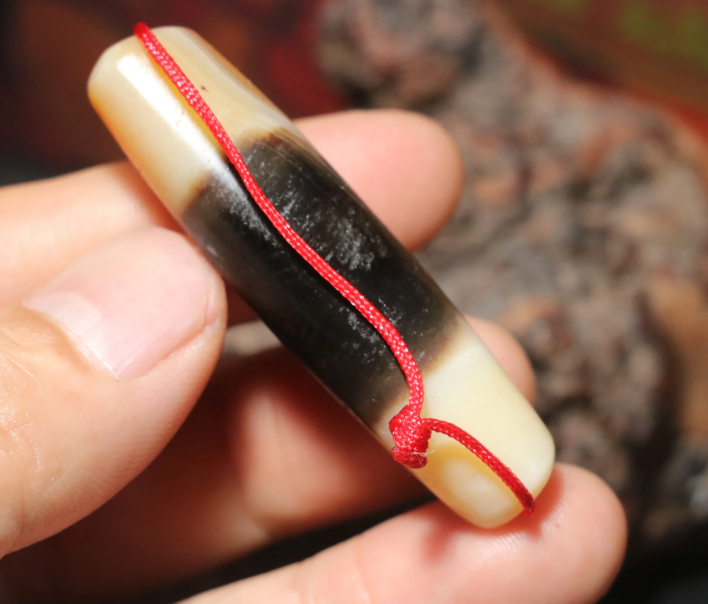 

5A Ultra Energy Tibetan Old Oily Agate Natural Silkworm Wide Lines Be Rich Totem Rain Drop Hole DZi Bead Pendant RT Timestown