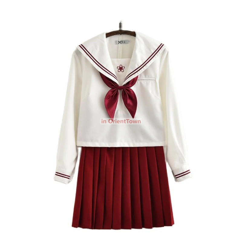 Schuluniformen, japanisches koreanisches Anime-Mädchen-Cosplay-Kostüm, Sakura, bestickt, süßer Matrosenanzug, JK-Studentenkleidung, Oberteil und Rock