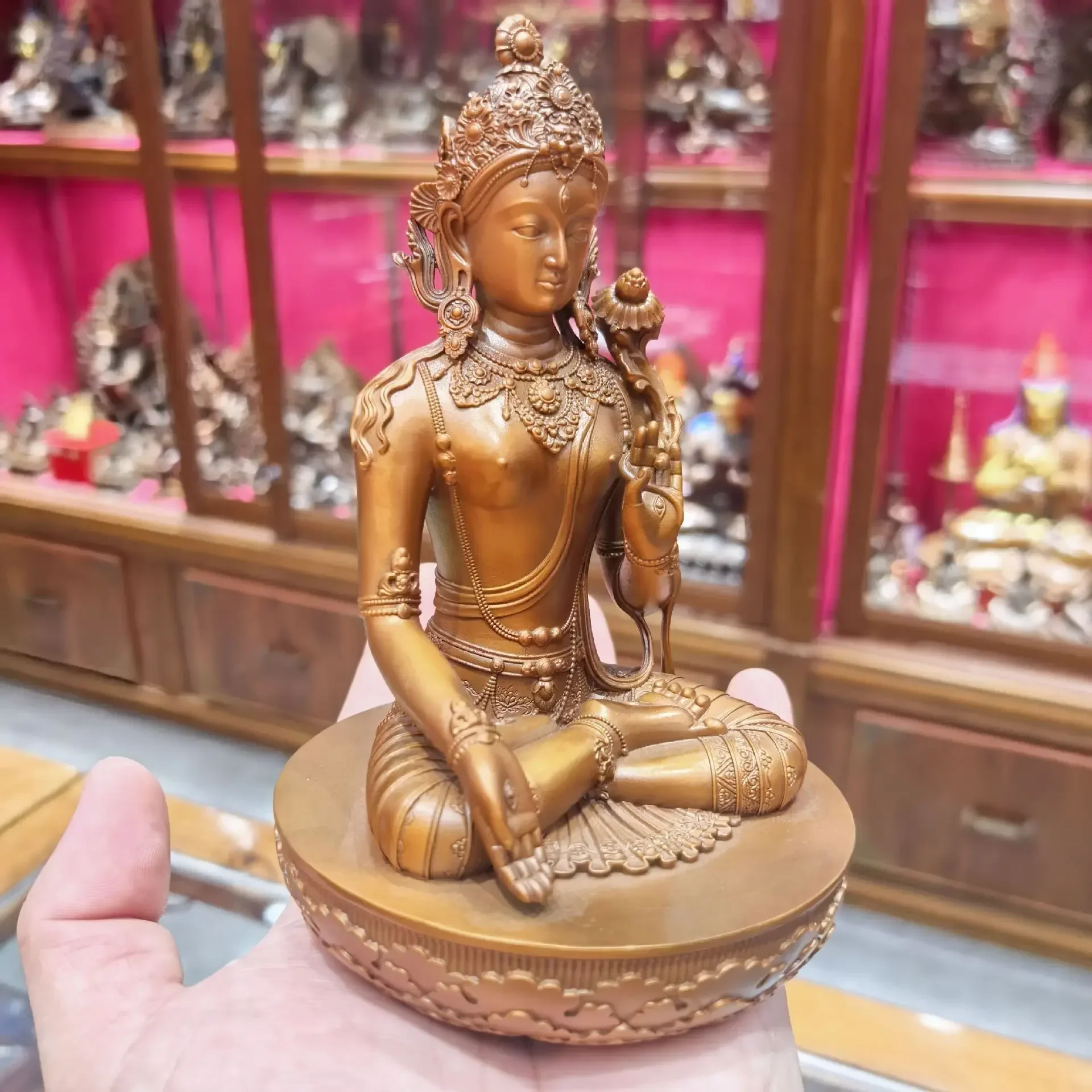 TQH-i7.7 Dum Guanyin Copper Buddha Statue Brahma Buddhist Hall offers Buddhist ornaments Green Tara