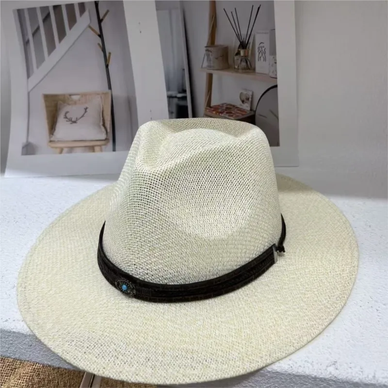 Large brim outdoor travel sunshade hat top pure hand-woven