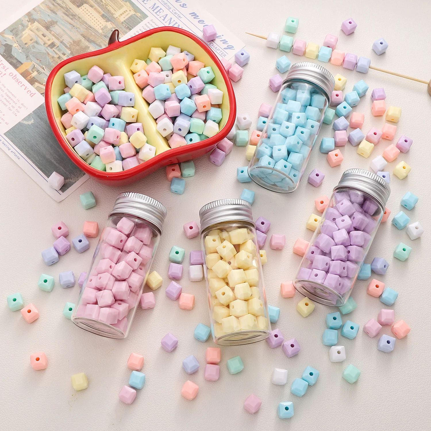 

10/50Pcs 8mm Three-Dimensional Square Color-Coated Acrylic Spacer Beads For DIY Jewelry Making Bracelet Necklace Accessories