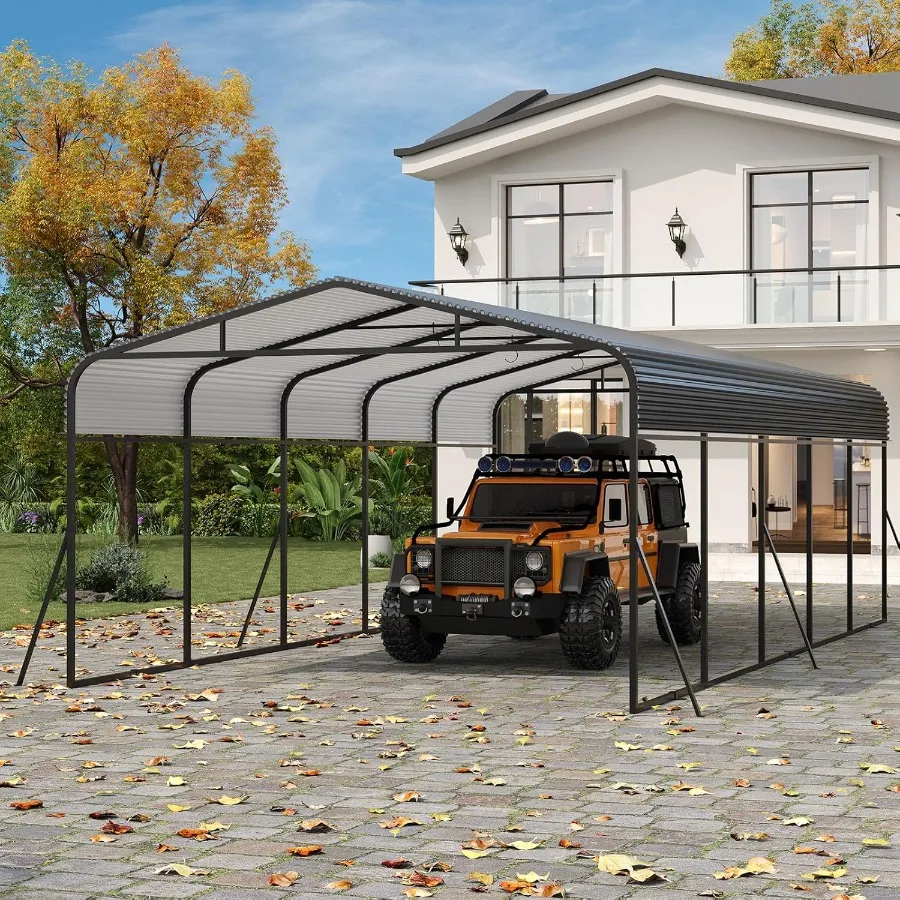 Metal Carport, Carport with Reinforced Base and Galvanized Steel Roof, Heavy Duty Garage Car Shelter Shade, Outdoor Car Port Ca