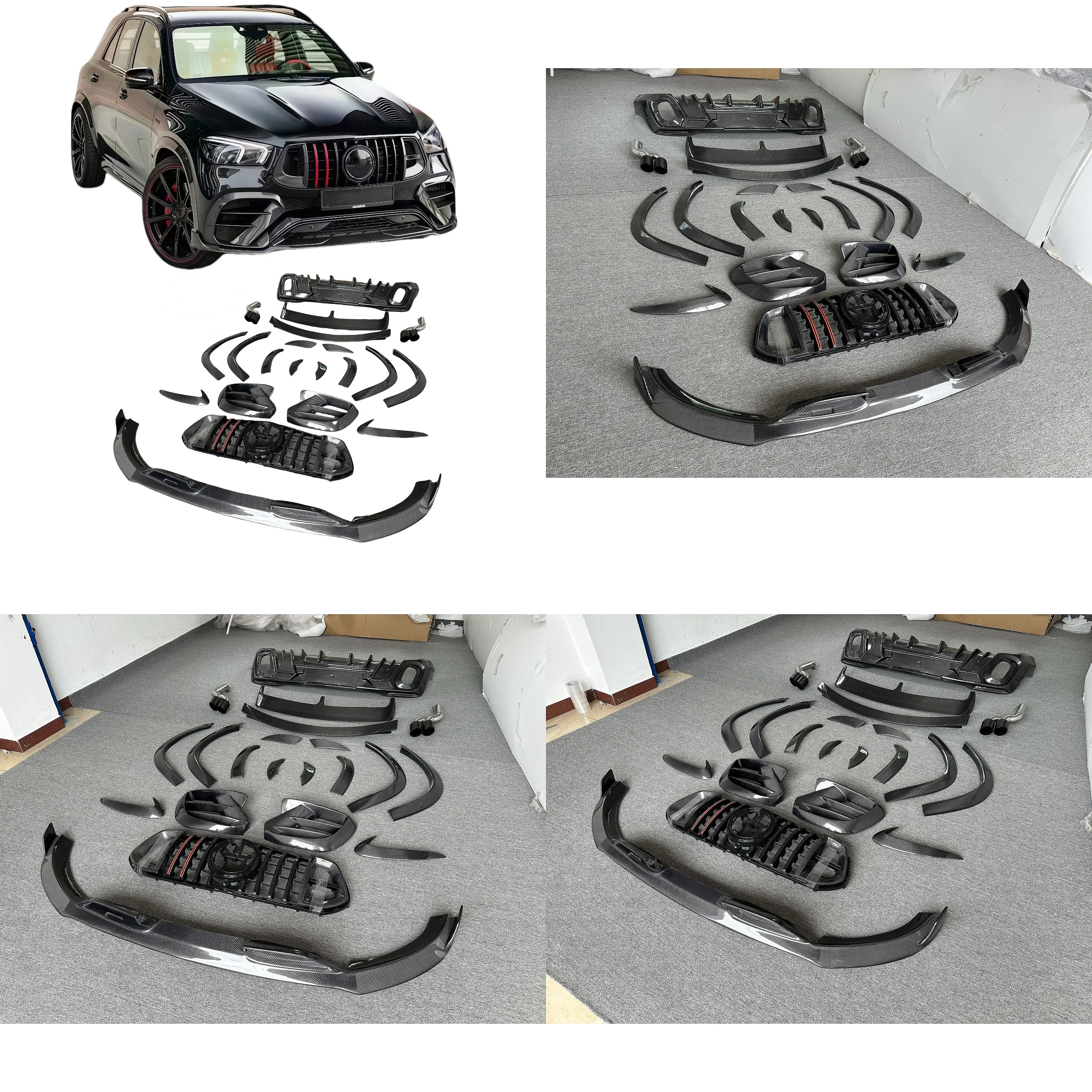 Real Carbon Fiber B Style Bodykit Front Lip Grille Diffuser Spoiler for W167 GLE GLE450 GLE63