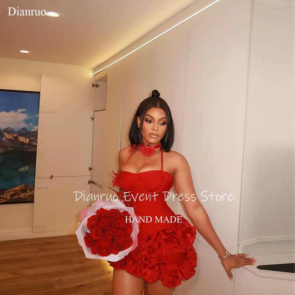 

Dianruo Sexy Red Prom Dresses Mini Satin Backless Birthday Dresses Charming Halter Vestidos Invitada De Boda Mujer Customized