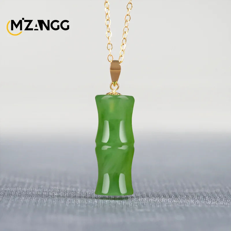 

Natural Hetian Jade Spinach Green Bamboo Pendant 18K Gold Inlaid Hand-carved Exquisite Luxury Jade Necklace Men and Women Gift