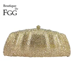 Boutique De FGG eleganti pochette da donna in cristallo dorato borse da sera per feste formali borsa da sposa con strass da sposa