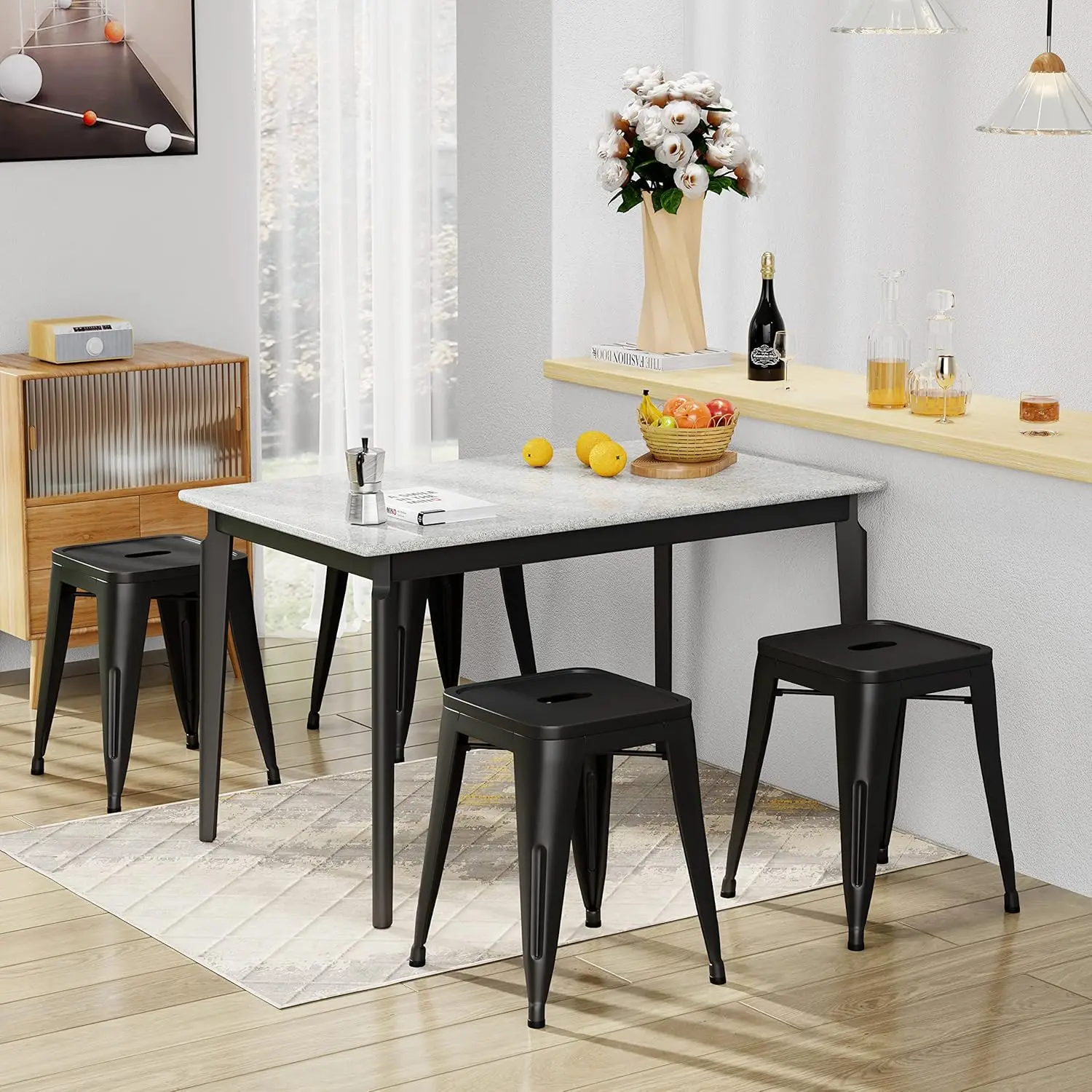 Home Industrial Metal Barstools Classroom Stools Short Stools [Set of 4] Stackable for Indoor/Outdoor 18" Dining Chair