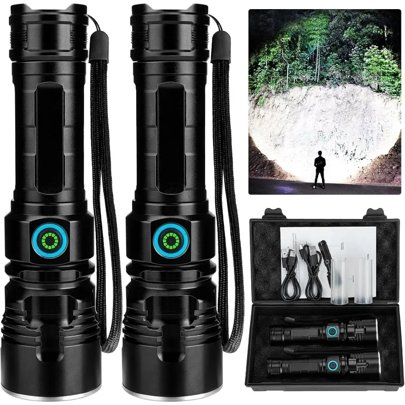 

Rechargeable Flashlights 990000 High Lumens - 2 Pack, 12 Hours Powerful LED Flash Light with Multiple Light Modes, Super Bright