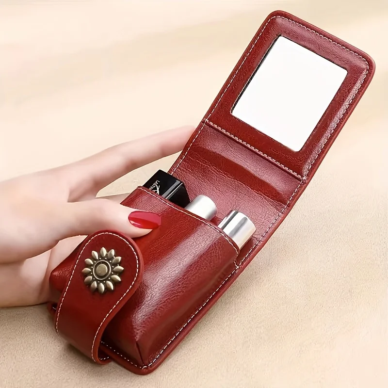 

Fashionable Mini Makeup Bag, Portable Makeup Case with a Mirror And Lipstick Compartment.
