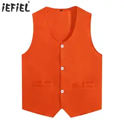 Mens Womens Volunteer Activity Vest Unisex Adult Waiter Bartender Work Uniform Solid Color V Neck Sleeveless Waistcoat Jacket